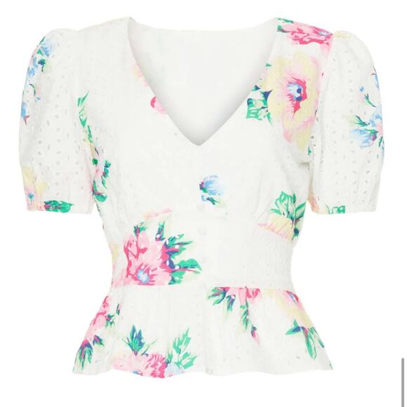 Slate & Willow Women's Floral Tie Peplum Top Small White Multicolored - Picture 15 of 16